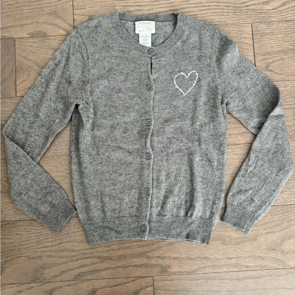 EUC J.Crew gray cardigan sweater with rhinestone heart - girls size 8